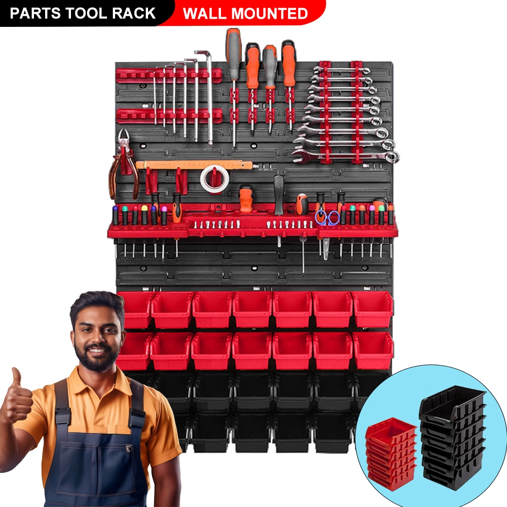 Garage Wall Mounted Tool Rack Pegboard 49pcs Set With Storage Bins And ...