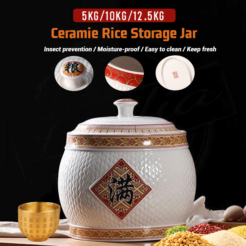 NEW Household 12.5kg ceramic rice jar sealed flour, rice storage box ...