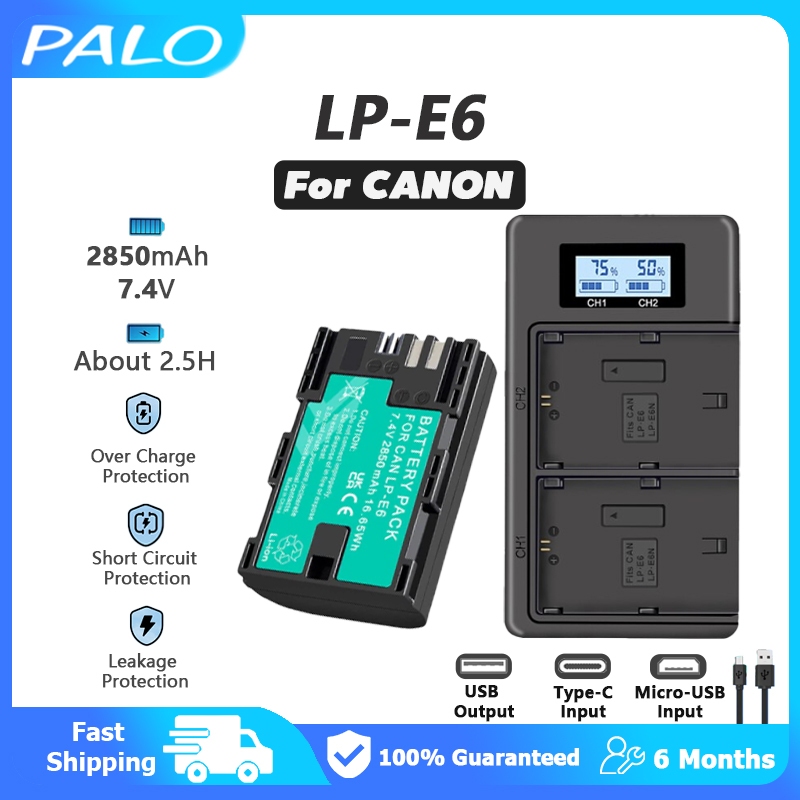 Set de 3 acumulatori LP-E6 2000 mAh, cu incarcator triplu cu afisaj LCD
