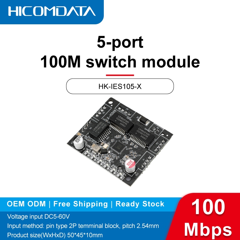 HICOMDATA 5-Port Fast Ethernet Switch PCBA | Vertical DIN-Rail ...