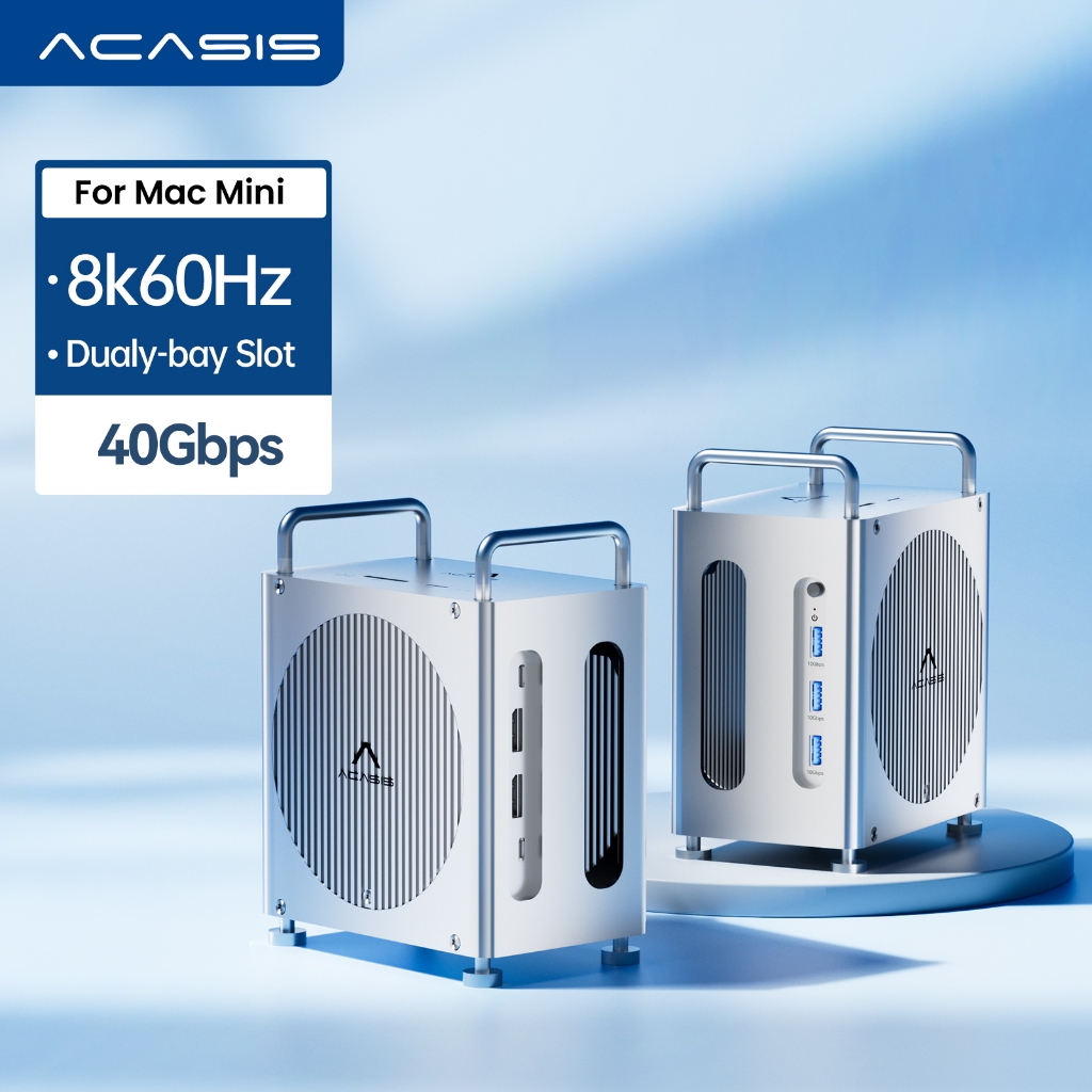 ACASIS Mac mini M4 Dock & Stand, Dual-Bay NVMe SSD Muhafaza ile, Mac mini M4 ve M4 Pro 2024 için Alüminyum HDMI Hub, 4K60Hz HDMI, 4 X 10G USB A, PD 30W