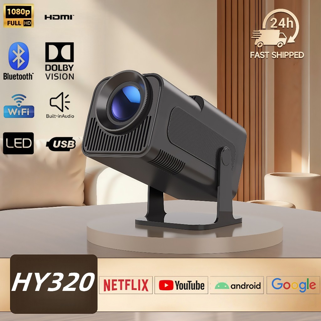 HY320 Pro Projector Android 13.0 4K WiFI Portable Projector Mini Mobile ...