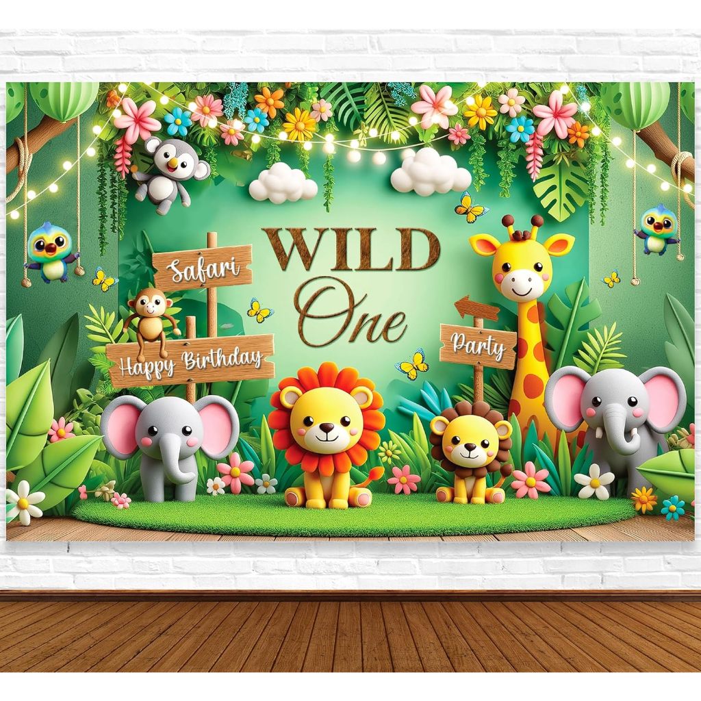 Wild Safari Green Party Round Backdrops for Birthday