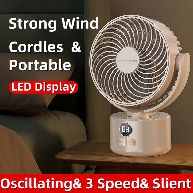 Kipas meja angin Desk Fan Rechargeable Wireless USB 10,000mAh Battery ...