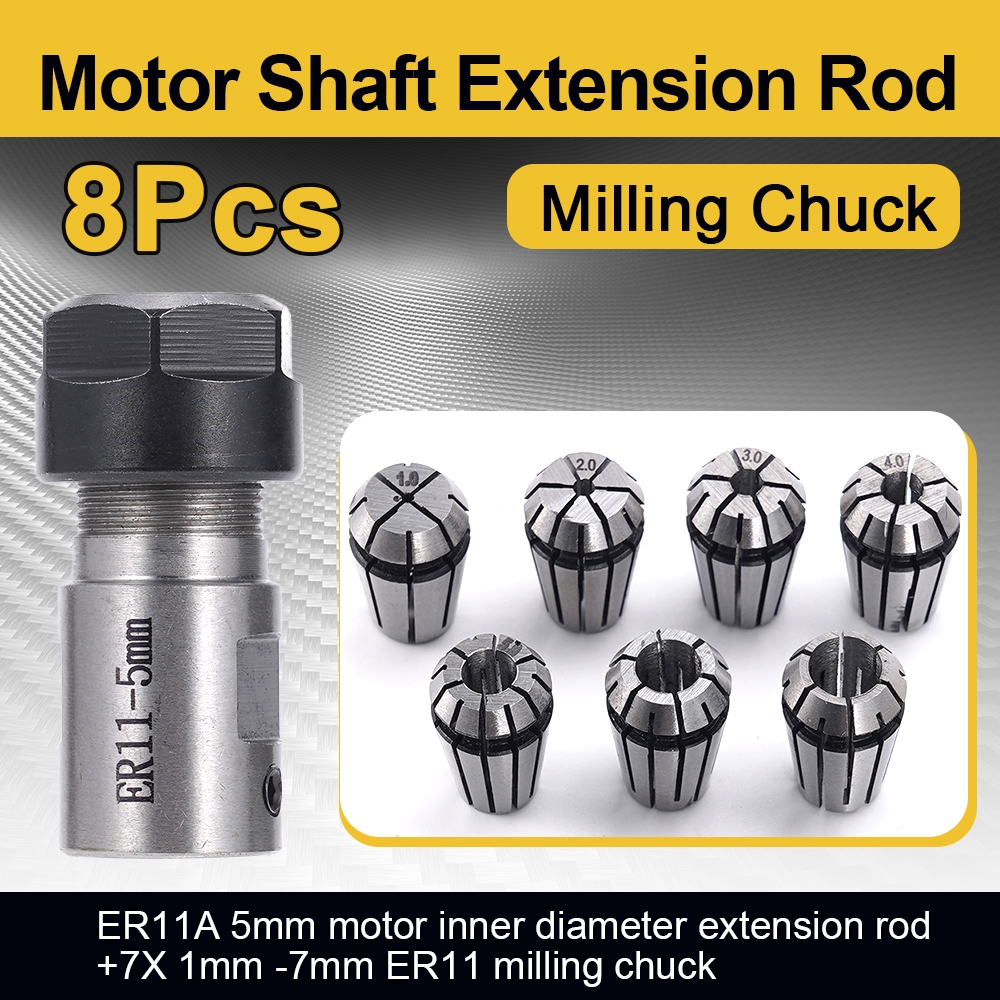 8 pcs/set ER11A 5mm spindle motor chuck extension rod milling spring ...