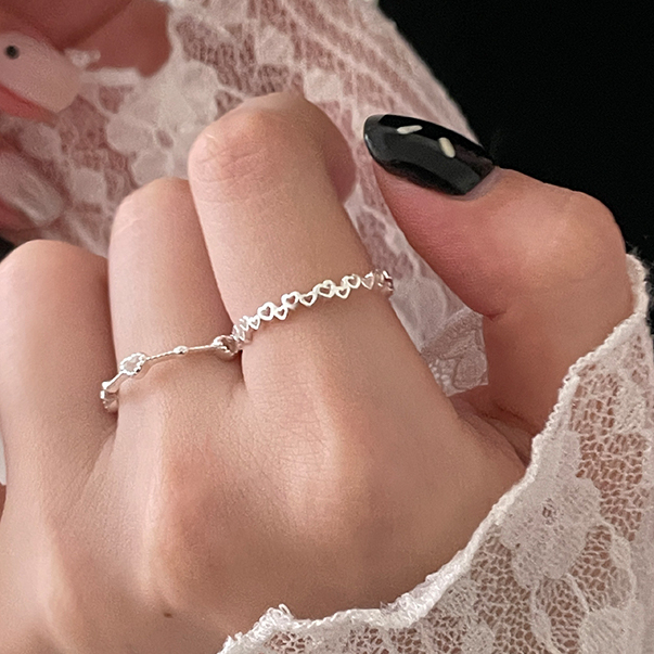 Sterling Silver Hollow Love Heart Ring High-End Girl Ring Open Design ...