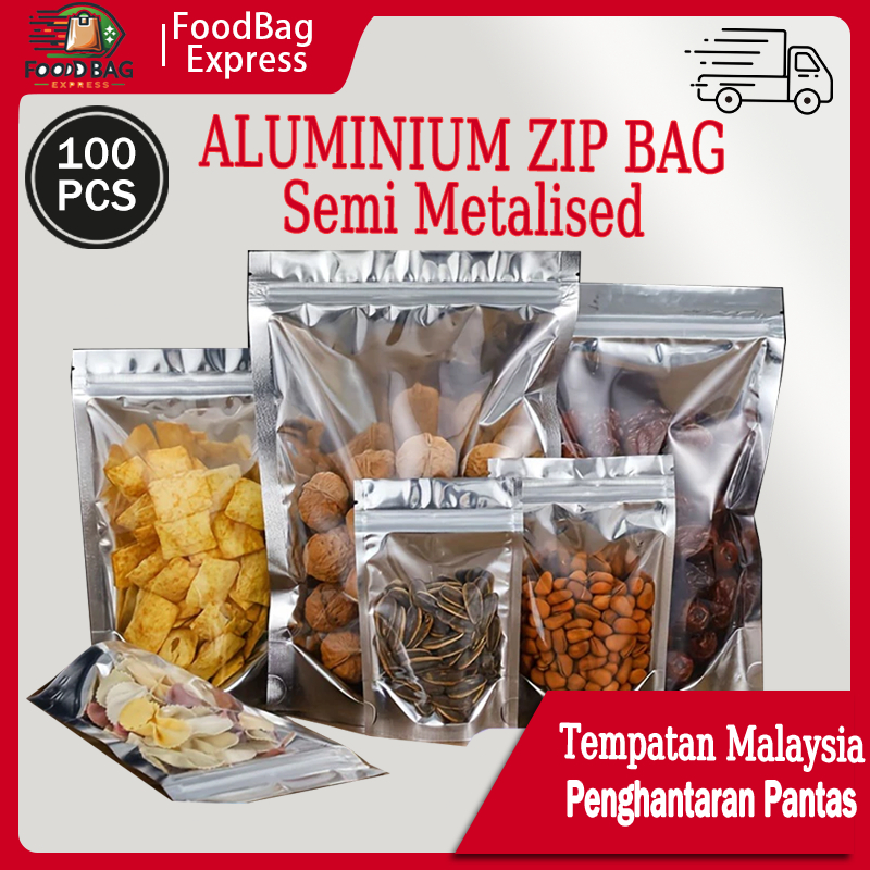 100pcs Semi Aluminum Zip Bag / Aluminum Foil Ziplock Bag / Plastic ...