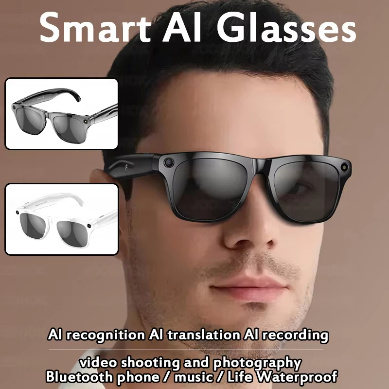 AI Smart Camera Glasses Photo Video Recording Translation Bluetooth Call Sunglasses - Black