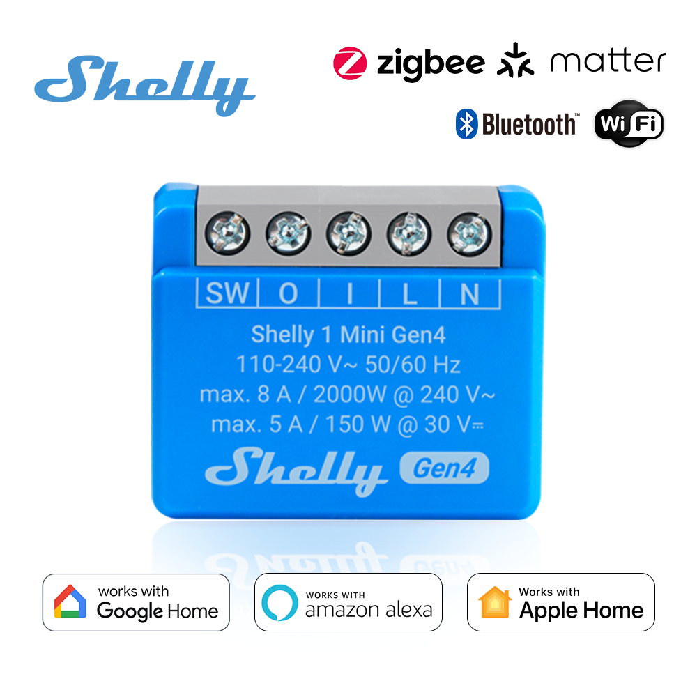 Shelly 1 Mini Gen4 Wi-Fi Zigbee & Matter Smart Relay Switch with Dry ...