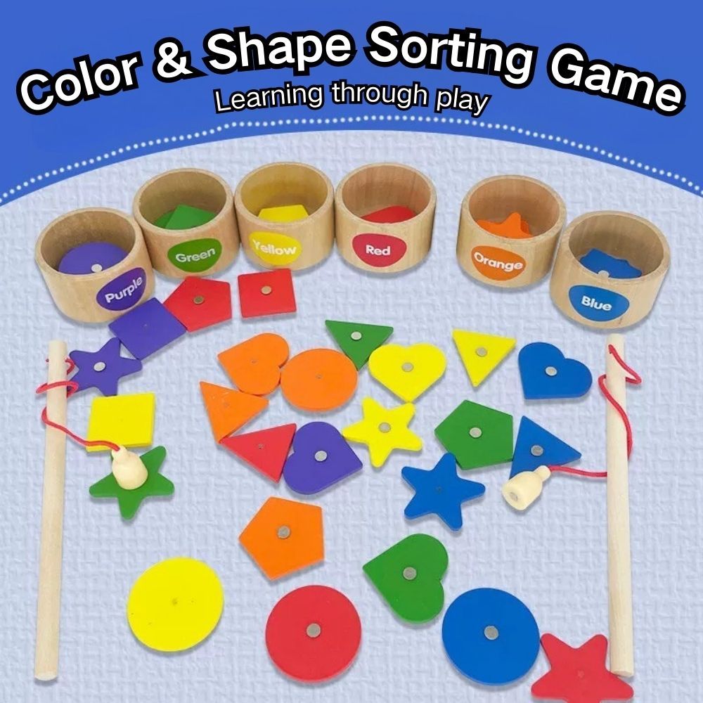 Wooden Magnetic Fishing Game Toy for Kids Montessori Toy Color & Shape ...
