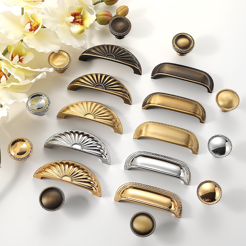 Creative shell semicircular drawer pull brass solid handle kitchen ...