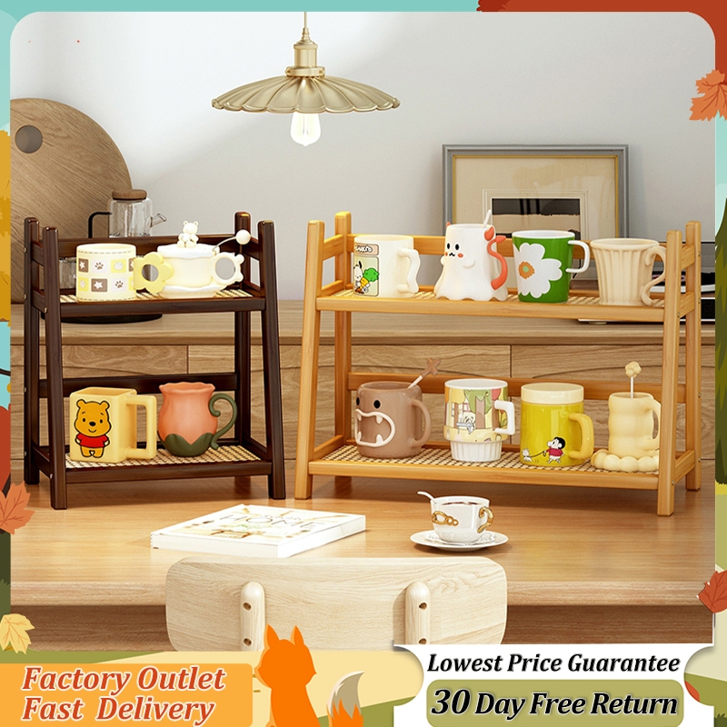 Table Storage Rack Rak buku Almari 2 3 4 Layer Bamboo Wooden Kitchen ...
