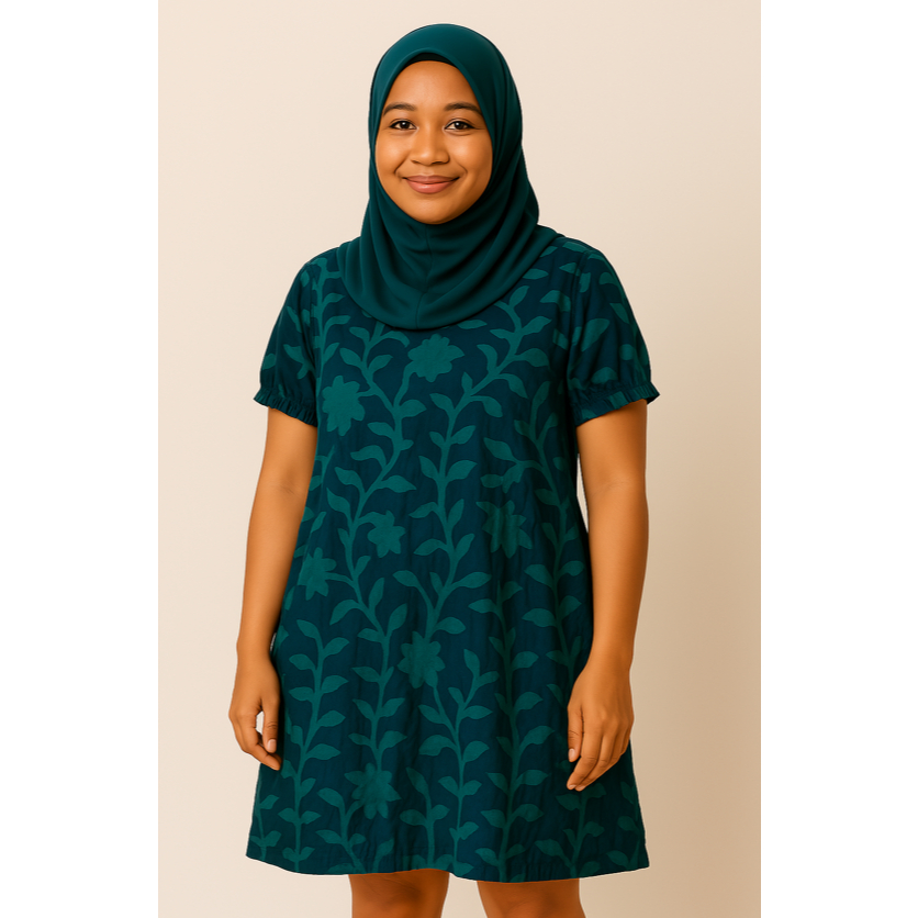 Green Leaf Print Short Sleeve Dress | Shopee Malaysia