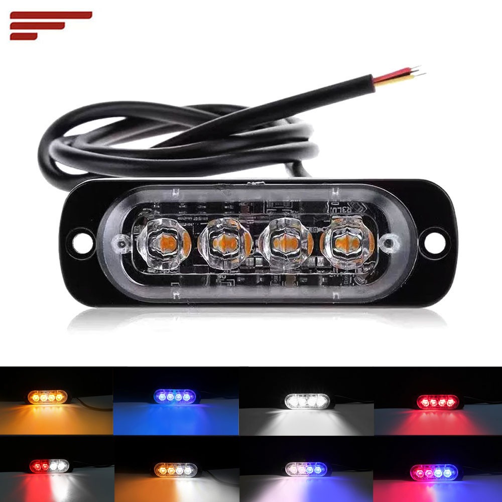 1pcs 4Led Strobe Side Warning Lights 12V Strobe Grille Flashing ...