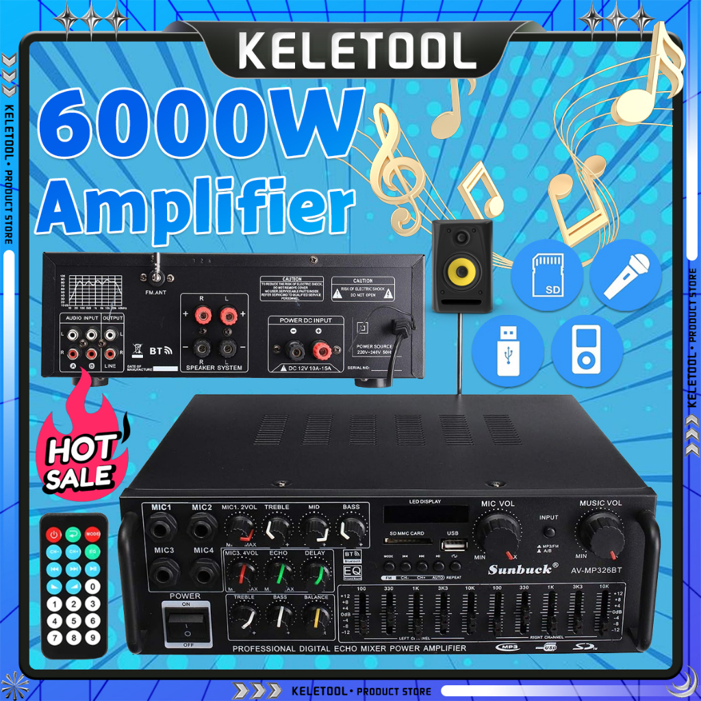 Audio Power Amplifier Audio Mixer 110/220V 6000W USB SD Amp Fm DVD Aux ...