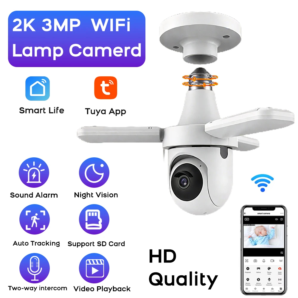 PGST CCTV bulb camera 1080P panoramic WiFi camera Bulb cameras IR Night ...