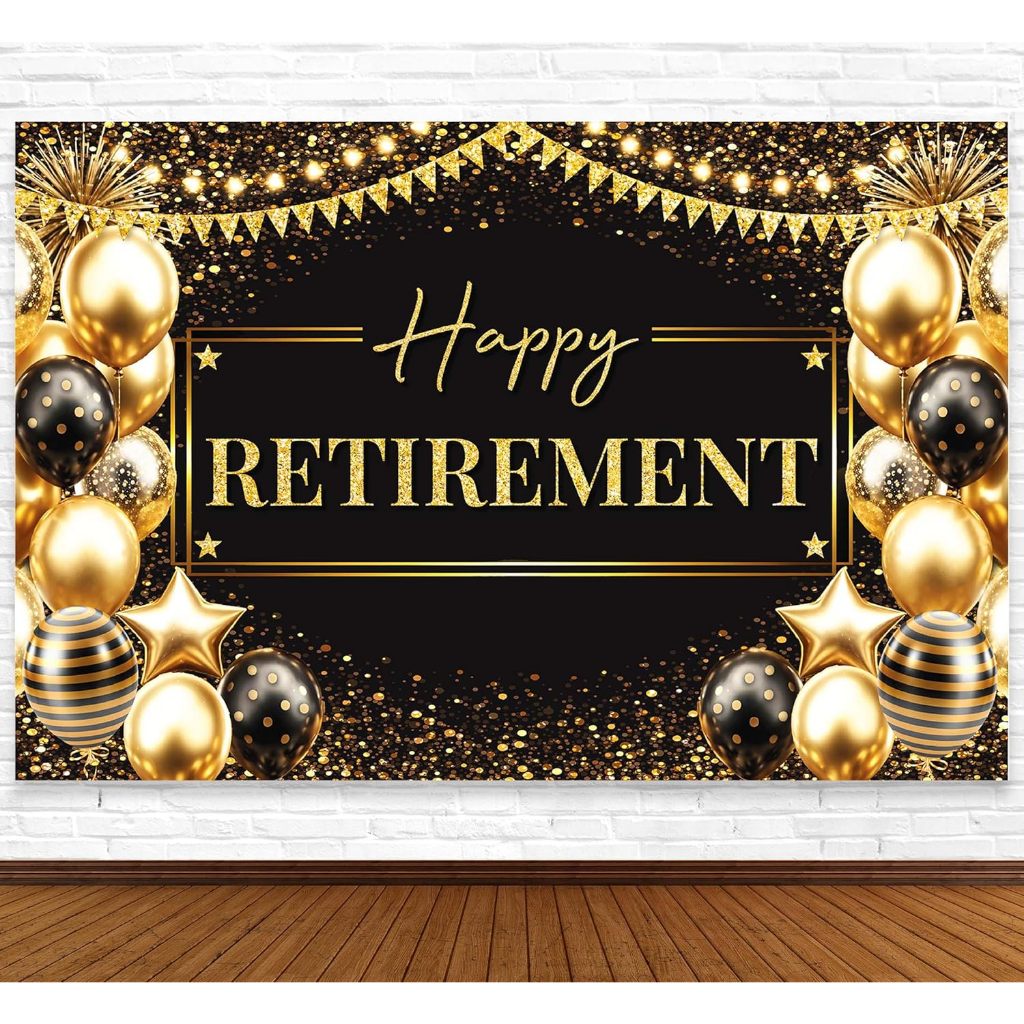 Black and Gold Retirement Photography Backdrop Happy Retirement ...