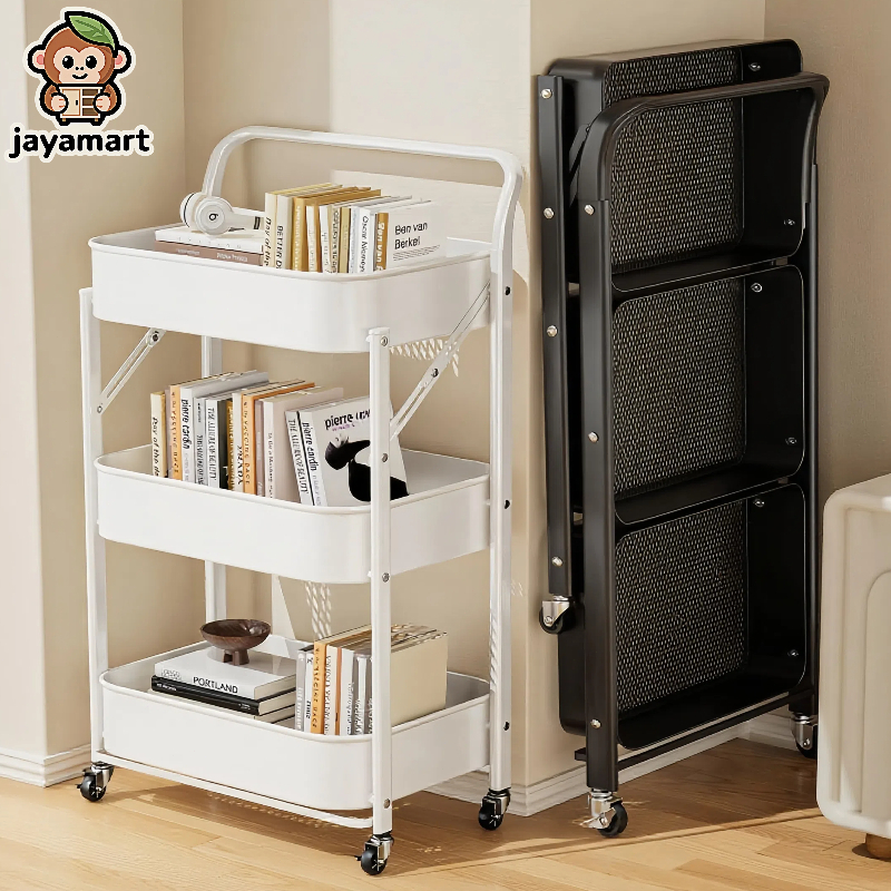 Foldable Storage Rack Kitchen Living Trolley Shelf Bathroom Toilet ...