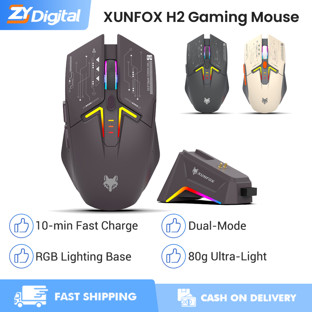 XUNFOX Wireless Mouse H2 Magnetic Charging Dock+RGB Lighting 4-Level ...