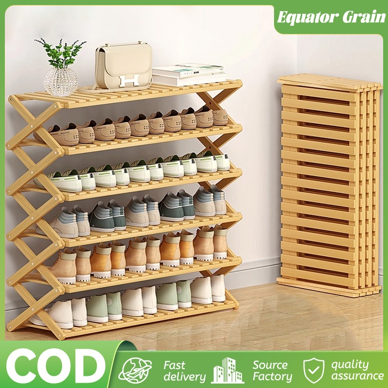 Bamboo Rak Kasut Kayu 3/4/5/6 Layers Space Saving Shoe Organizer ...
