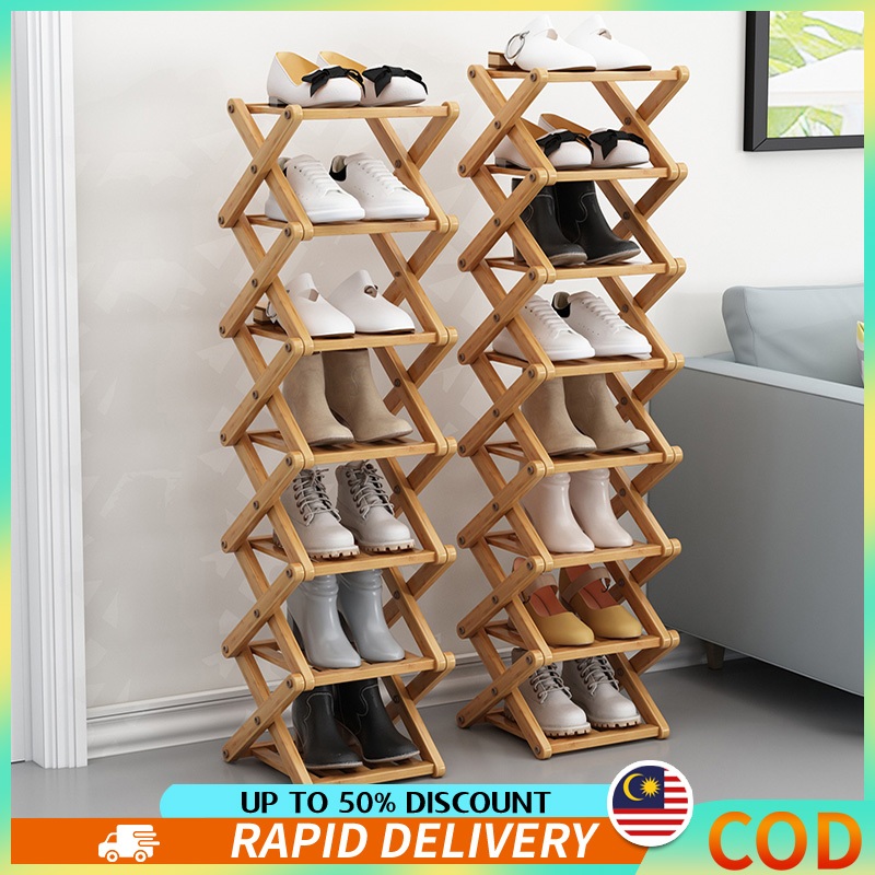 Rack Rak Kasut Bamboo Shoe Storage Cabinet Space Saving DIY Multi-tier ...