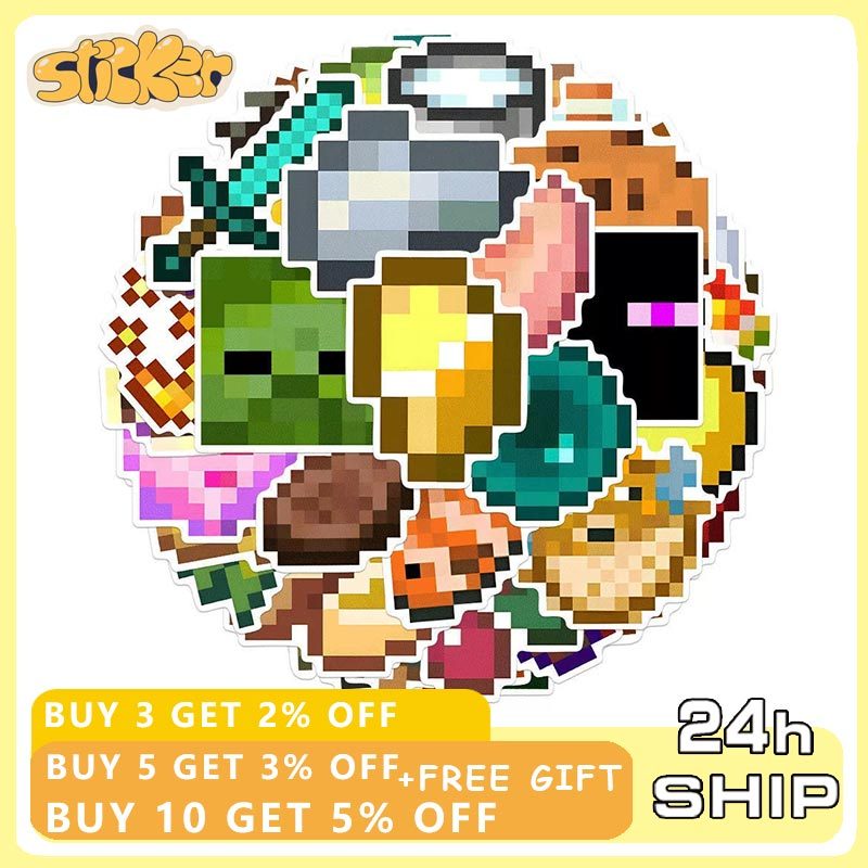 50pcs Pixel Minecraft Game Stickers Phone Luggage DIY Decorative ...