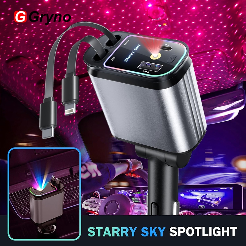 Gryno Starlight Car Charger with Retractable Cables, 66W USB C Starry ...