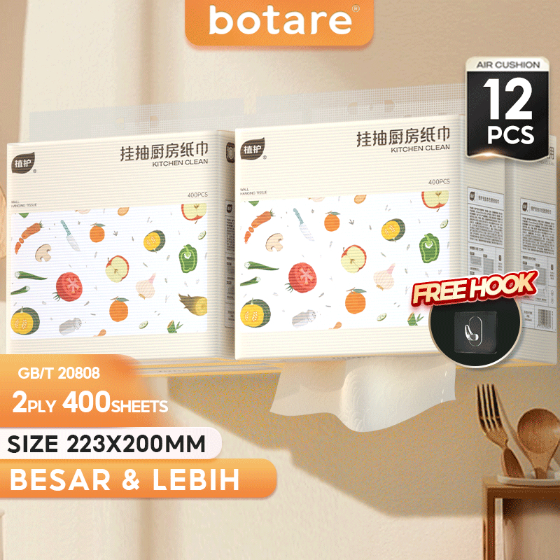 【12 PACKS】BOTARE Kitchen Hanging Tissue | Oil-Absorbent | 400 Sheets ...