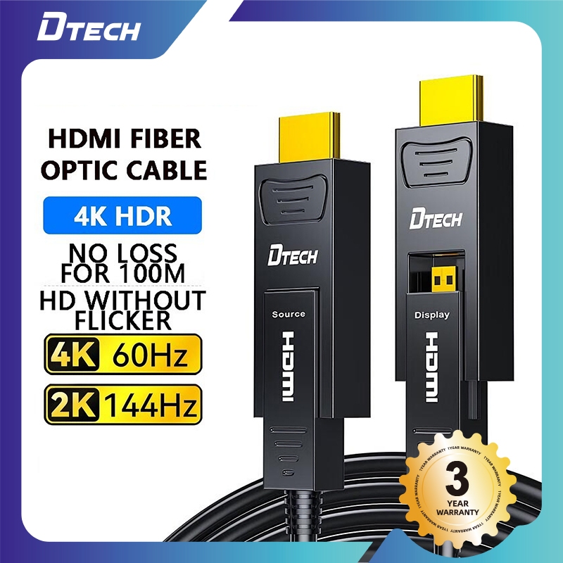 DTECH HDMI Fiber Optic Cable 4K 60Hz Ultra HD with Dual Connector Micro  to Standard HDMI Cord for TV Projector Computer Monitor