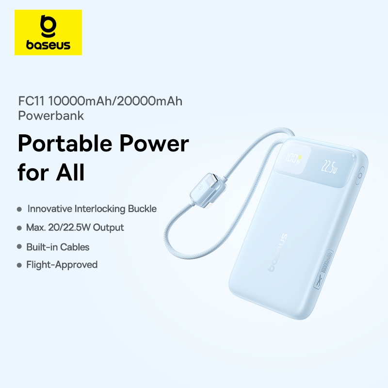 【New Arrivals】Baseus FC11 Dual-Cable Power Bank Digital Display Fast Charging For All Phone