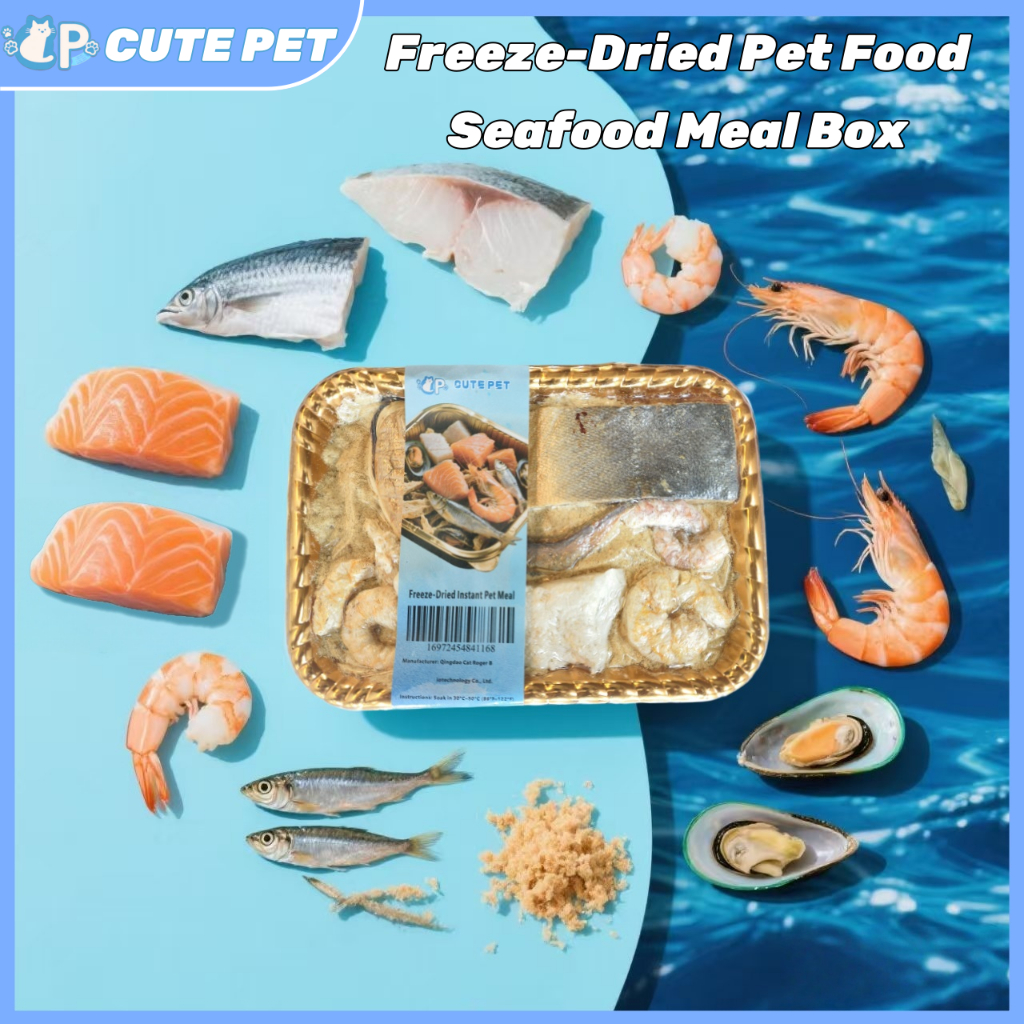 Cute Pet Seafood Meal Box Freeze Dried Pet Food Salmon Cod Fish Shrimp ...