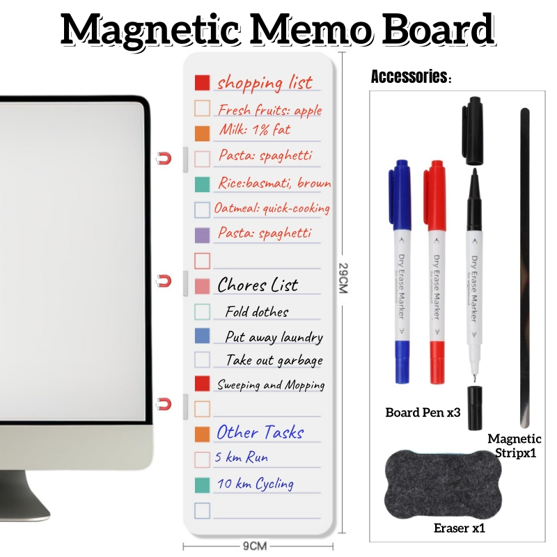 Computer Monitor Side Memo Board – Long Magnetic Sticky Notes Holder ...