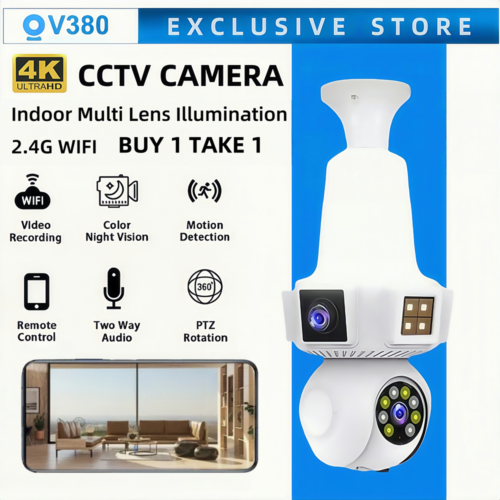 V380 Pro Buy 1 Take 1 CCTV Three Lens Image Bulb Camera IP WIFI Bulb ...