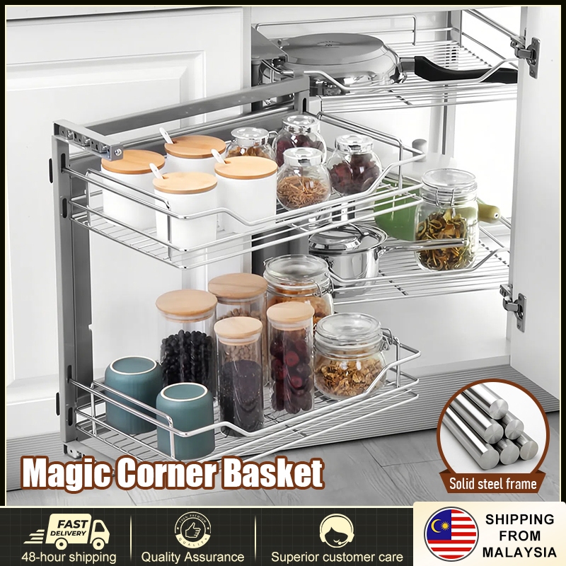 Pull-Out Magic Corner Basket Cabinet Rotating Dish rack with Soft ...
