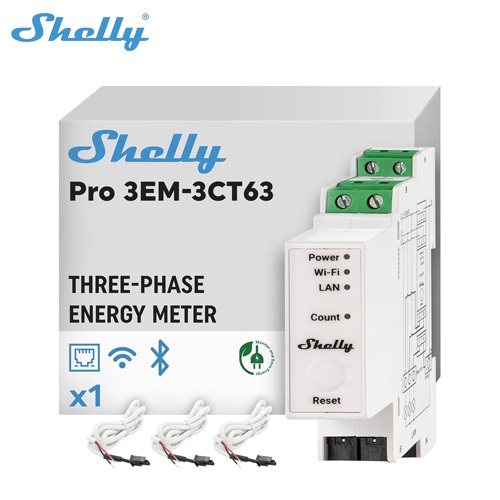 Shelly Pro 3EM 3CT63 4 Quadrant Measurement DIN Rail mounting Optical ...