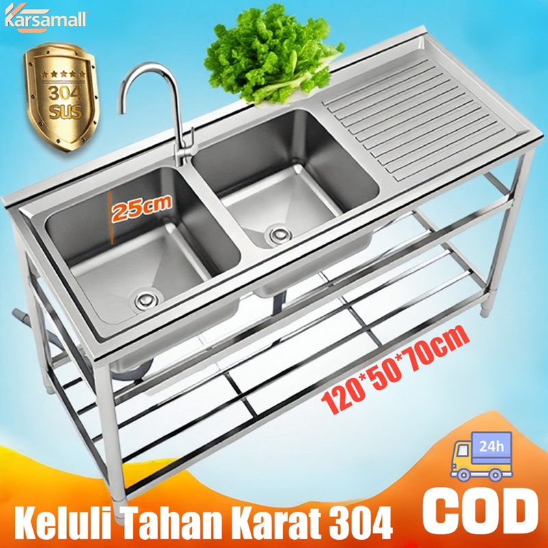 120*50*75 Double Sinki Dapur Thickened 304 Stainless steel Kitchen Sink ...