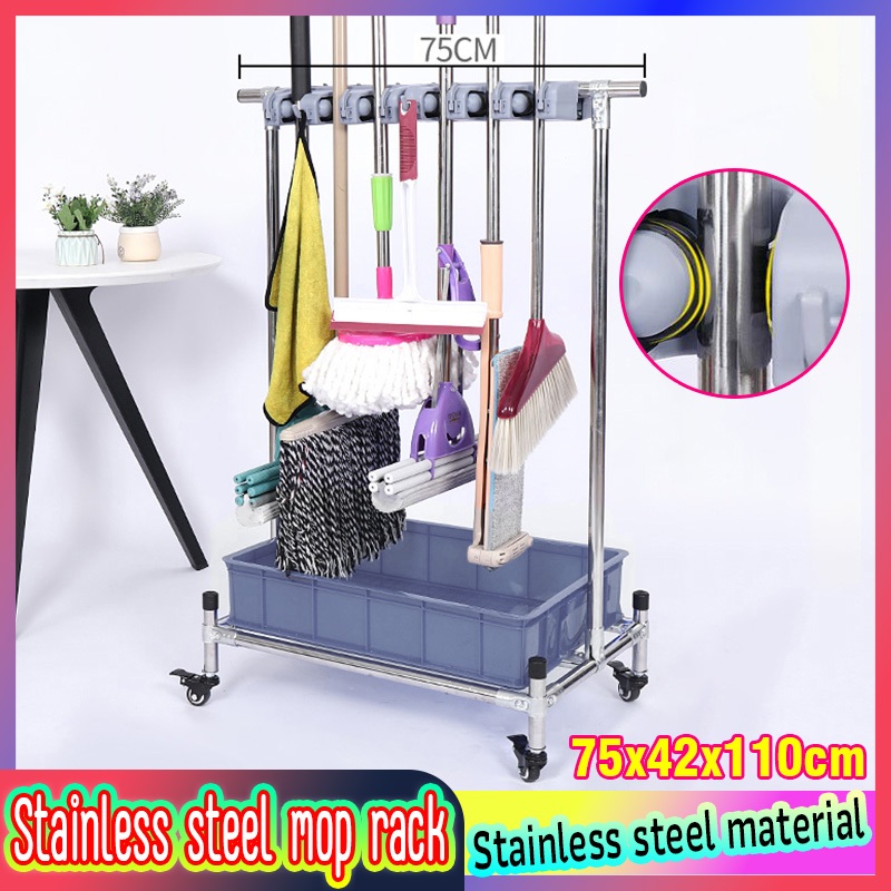 【Local delivery】Stainless Steel Mop Rack Removable mop holder Storage ...