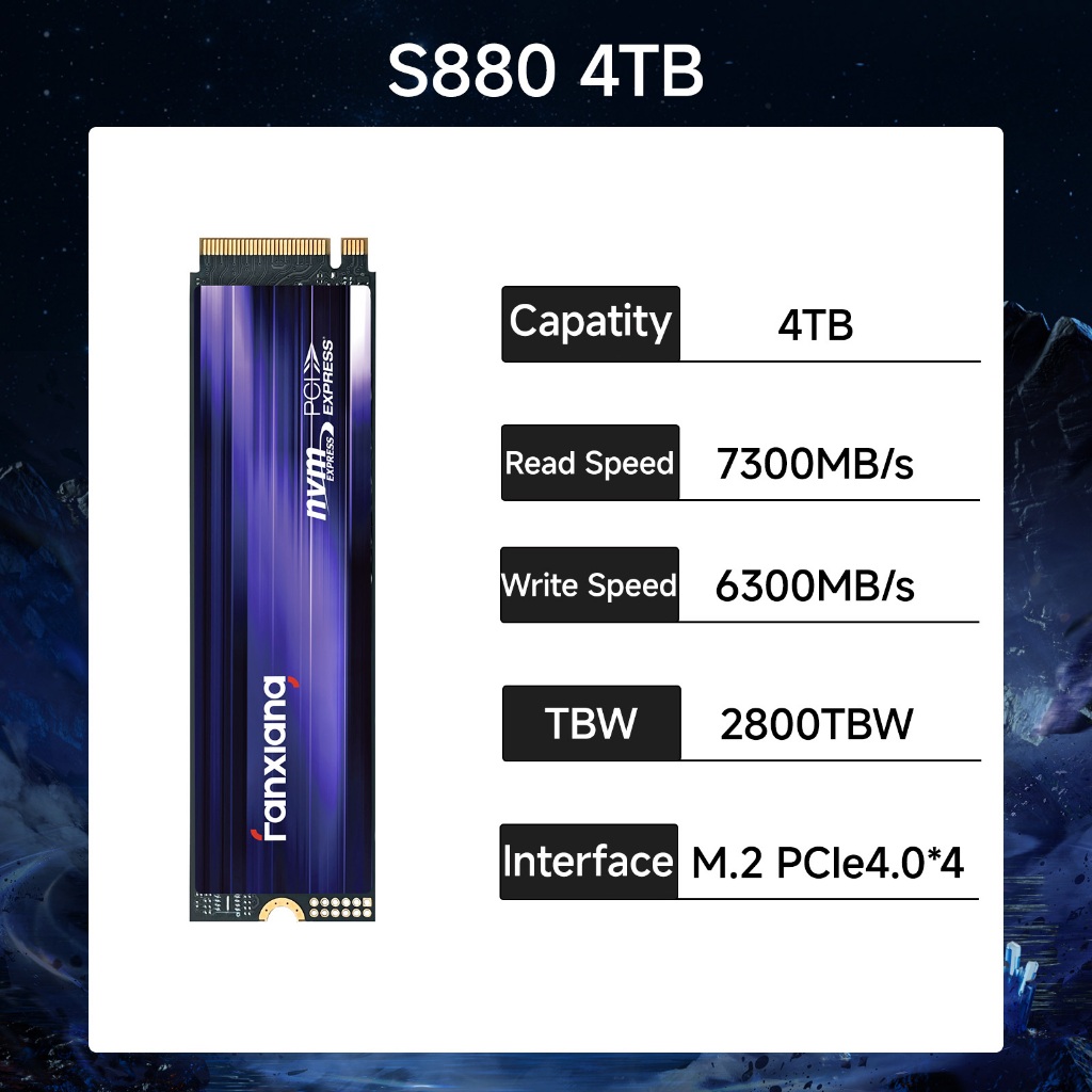 Fanxiang S880 SSD M.2 2280 NVME PCIe Gen4x4 Internal Solid State
