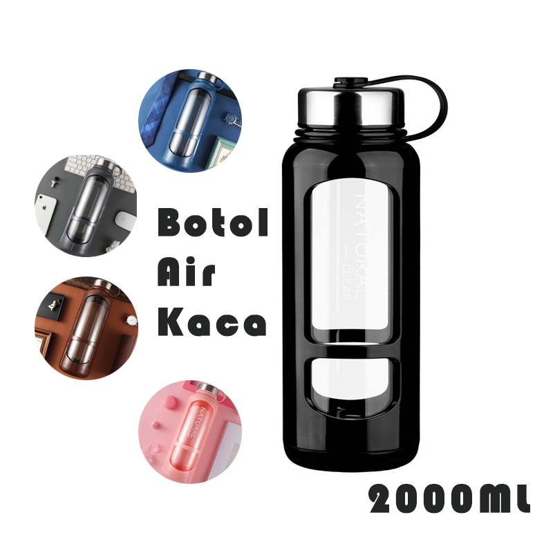 2000ML Outdoor Shatter-Resistant Glass Water Bottle Botol Air Kaca ...