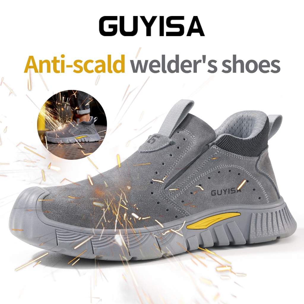 GUYISA Welder Shoes Safety Shoes Work Shoes Steel Toe Boots Anti Scalding Grey 36-47 3005T_voghion.com
