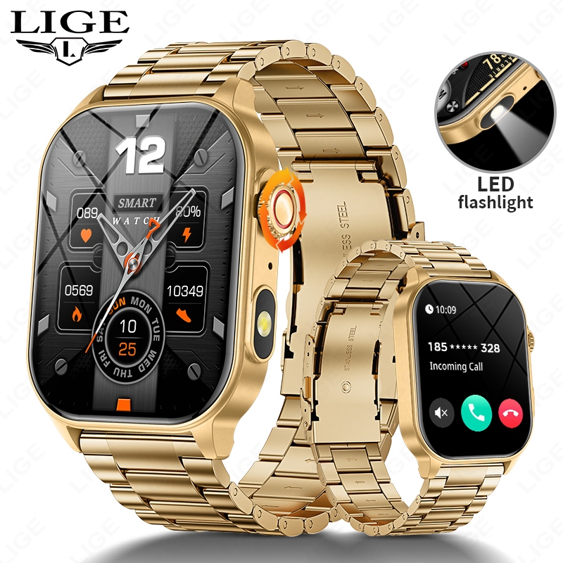 LIGE Smart Watch LED Flashlight Sport Watches 2.01'' Screen Health ...
