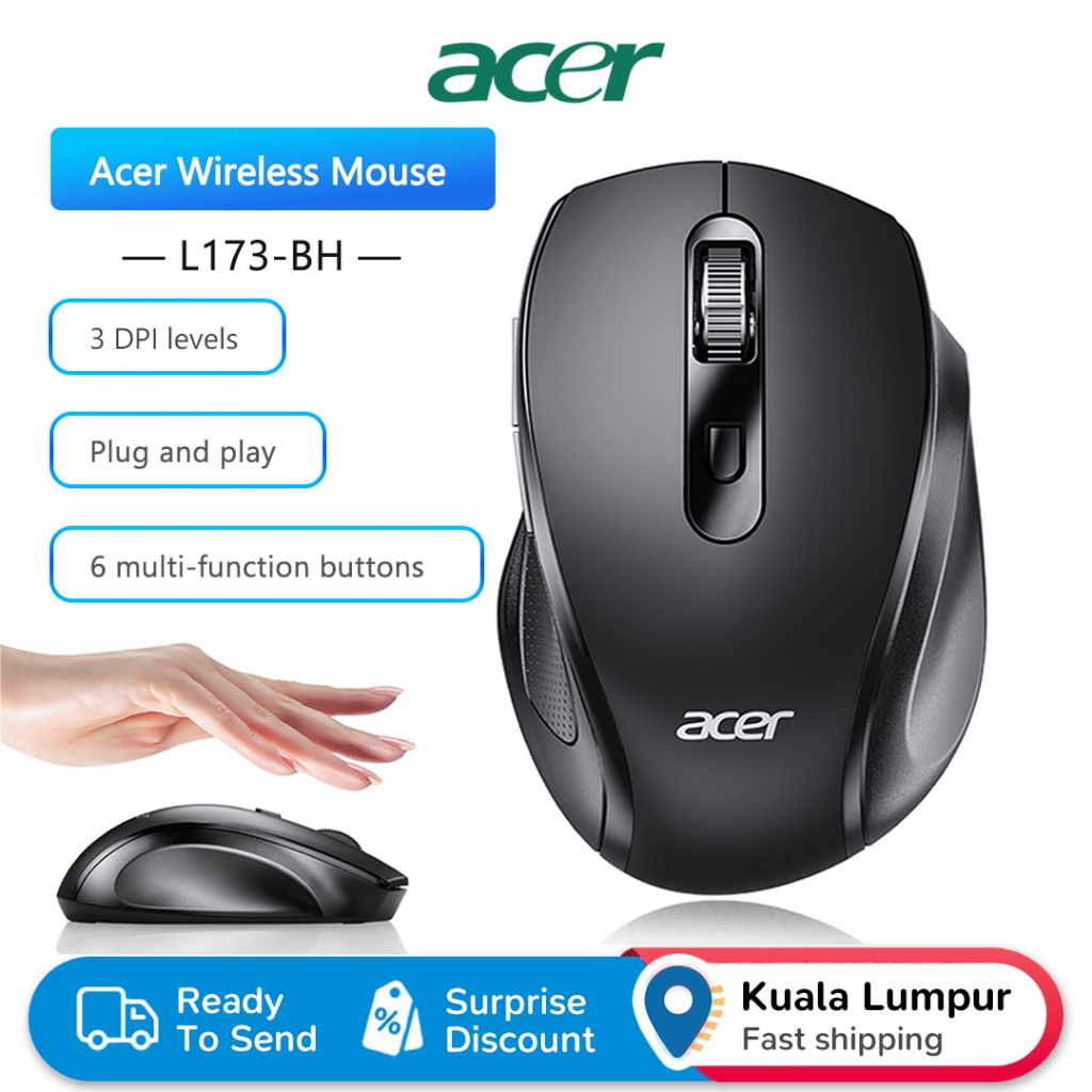 Acer L173-BH Wireless Mouse 2.4G Connection with 6 Customizable Buttons ...