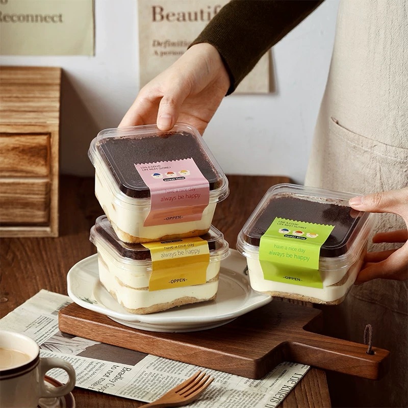 (50pcs)400ml Transparent Plastic Mousse Cup with Lid Square Food ...