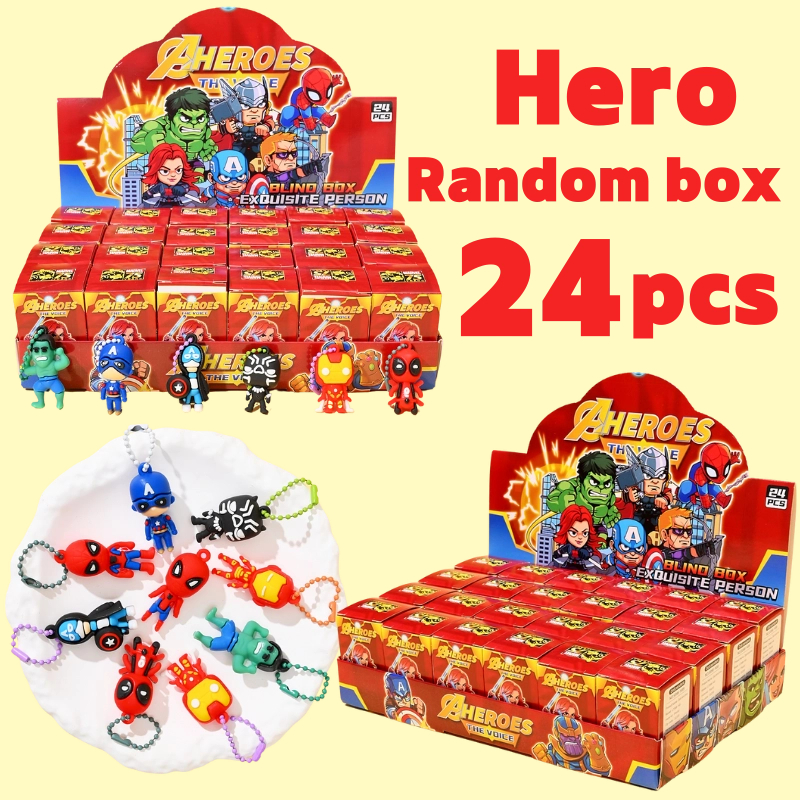 24Pcs Marvel cute keychain blind box spiderman Captain America figure ...