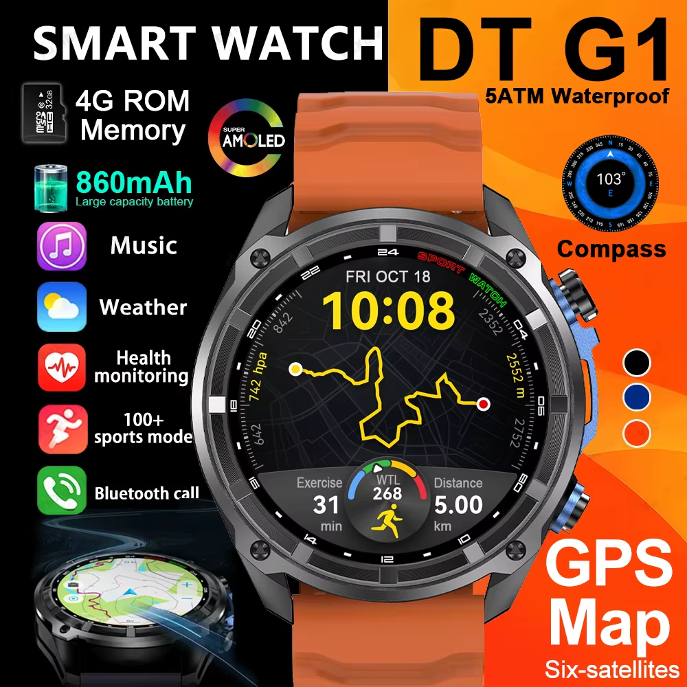 DT G1 Ultra GPS NFC SmartWatch 5ATM Waterproof Built-in Dual-band GNSS ...