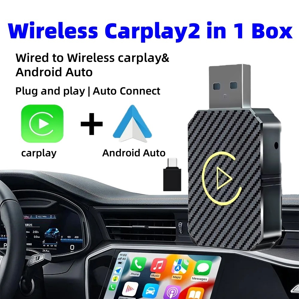 Wireless Carplay Adapter 2 in 1 Android Auto Wireless Adapt Mini Wired ...