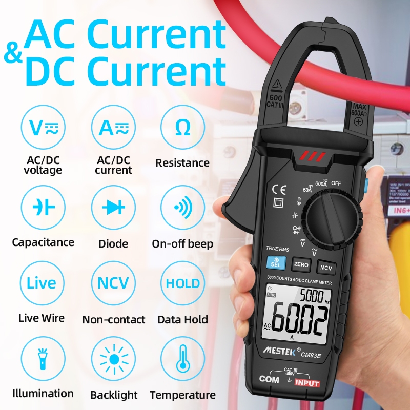 Digital Clamp Meter AC DC 600A NCV DC Current Clamp Multimeter ...