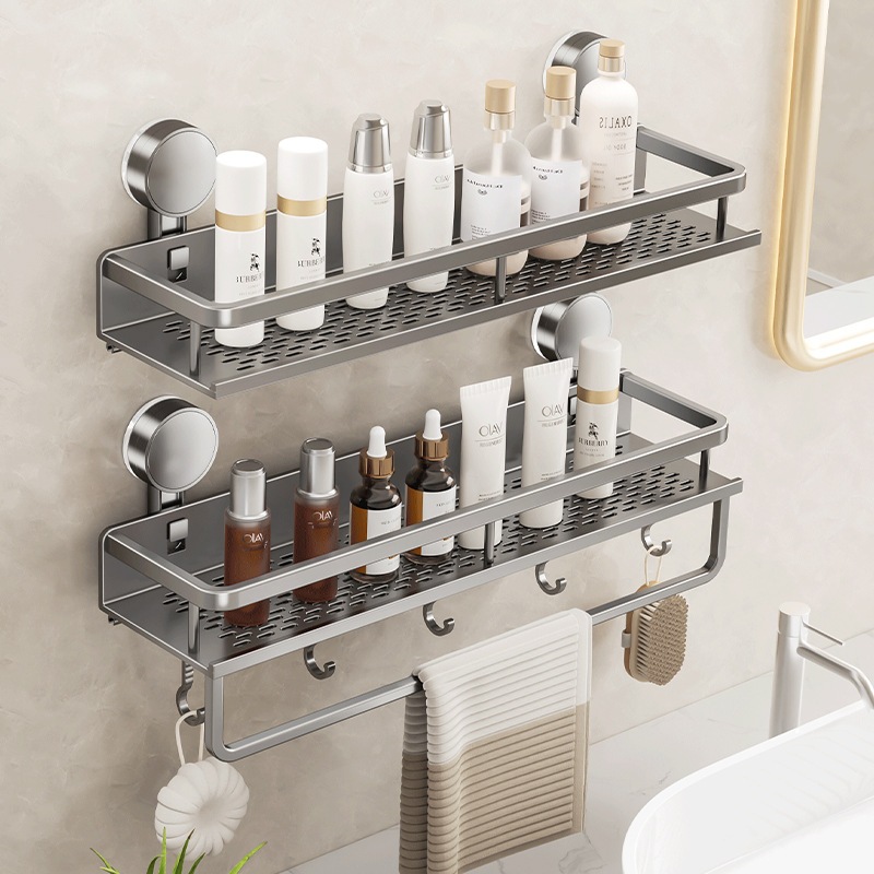 Space Aluminum Bathroom Suction Cup Shelf - No Drill Wall-Mounted ...