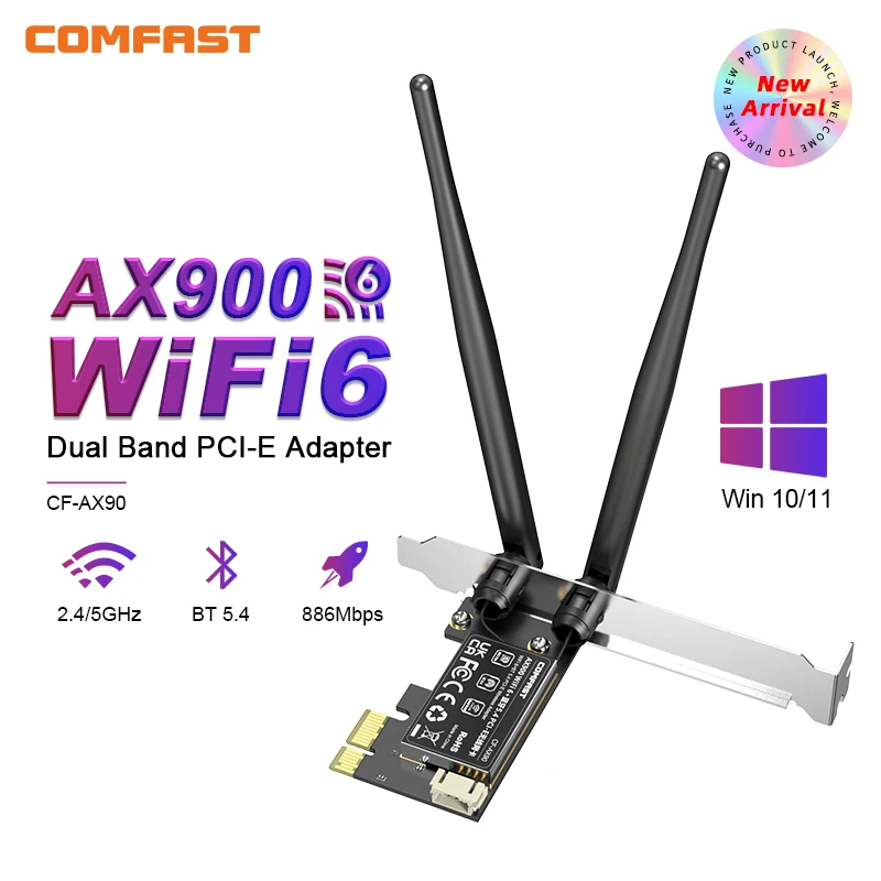 Fenvi FV-AX900Pro WiFi 6 PCIe Card: Low Profile, Bluetooth 5.4, Dual Antennas, Red Heatsink