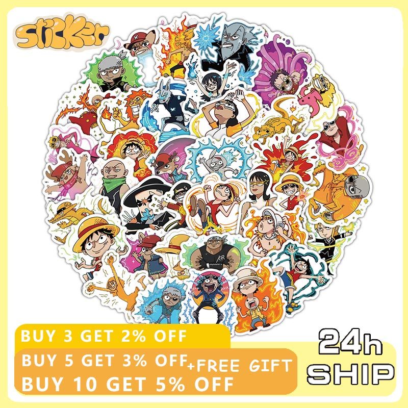 60PCS Spoof One Piece Anime Stickers DIY Fridge Guitar Laptop ...